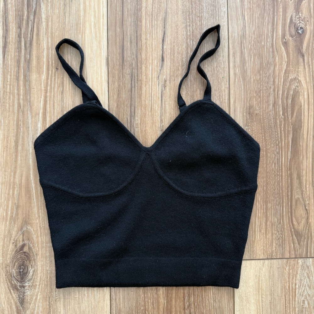 The Drop Black Catalina Bralette Knit Crop Top – Size XS